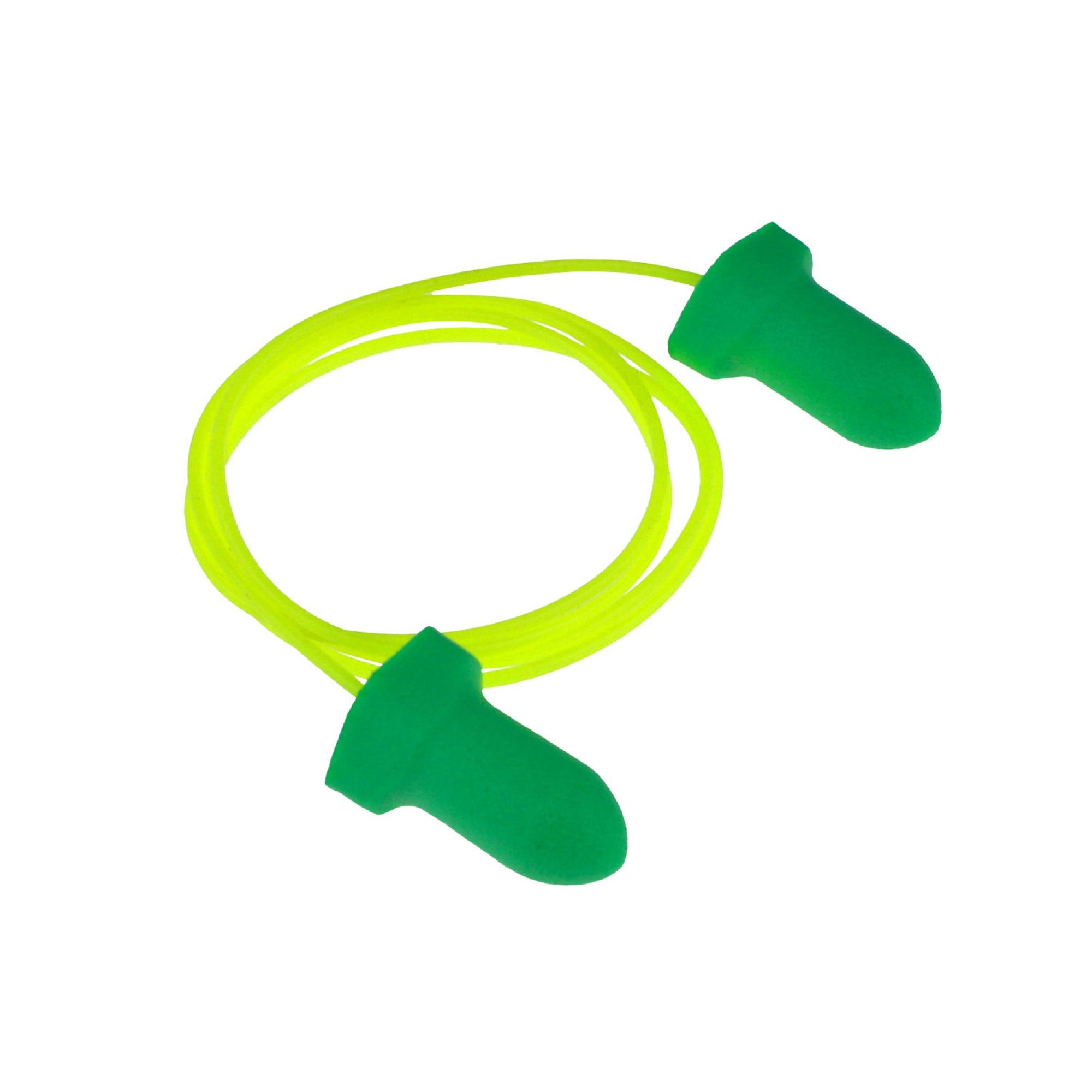 Detour Corded Disposable Green Foam Earplugs, NRR 32db, Made in USA, 100/Box, 10 Box/Case