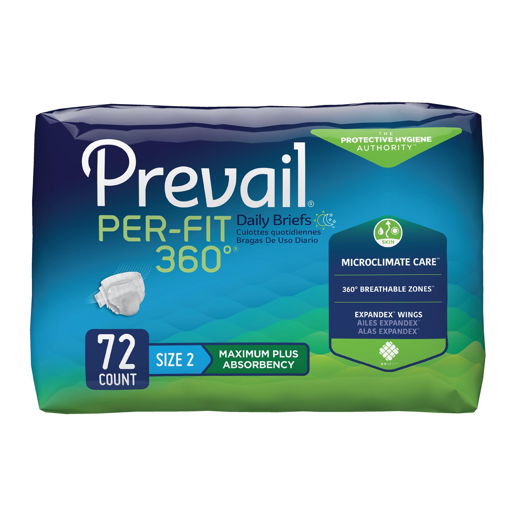Prevail Per-fit 360 Brief, Size 2, 45"-62", Blue, 4 Bags of 18 (72ct)