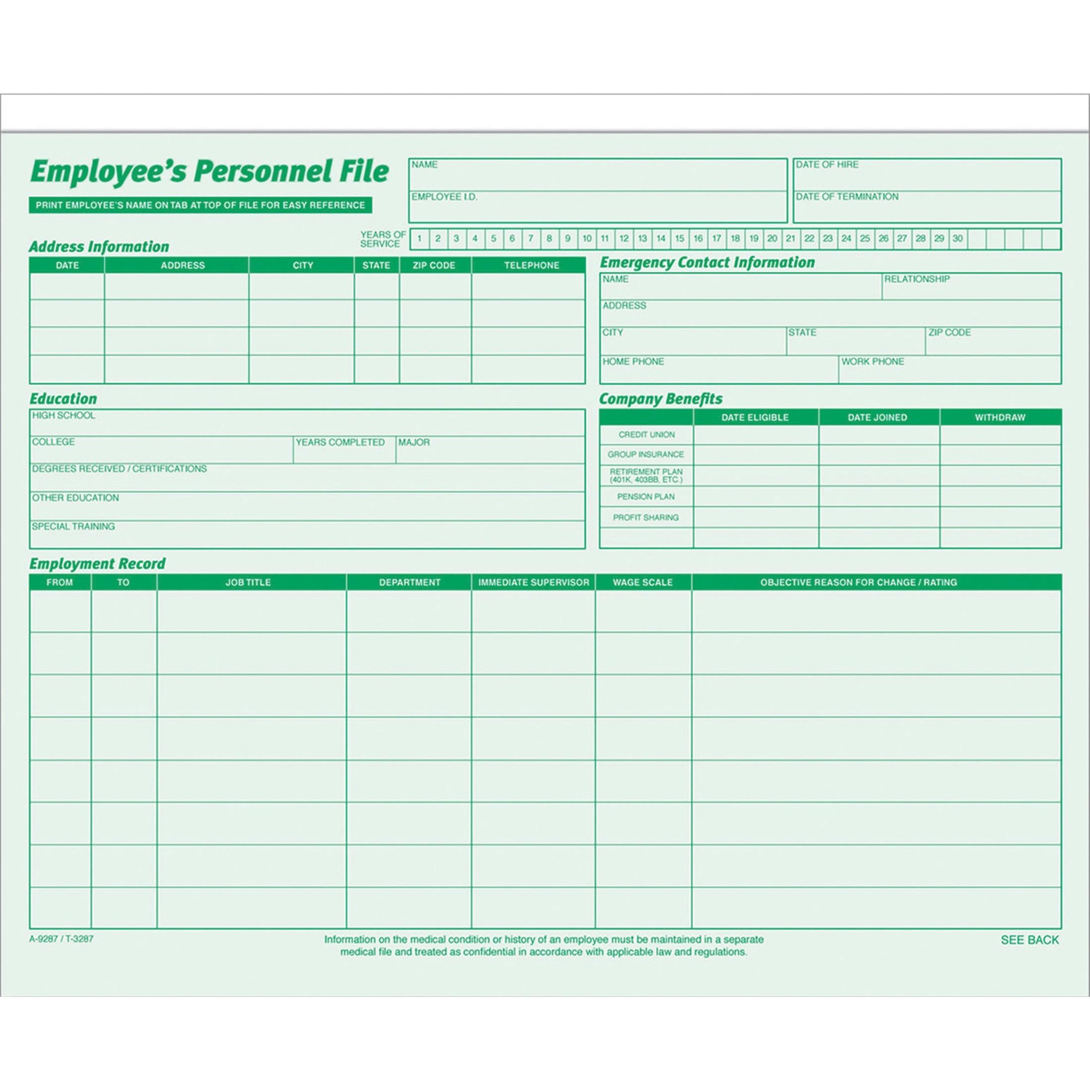 Employee Record Folders,11-3/4"x9-1/2", 20/PK, Green
