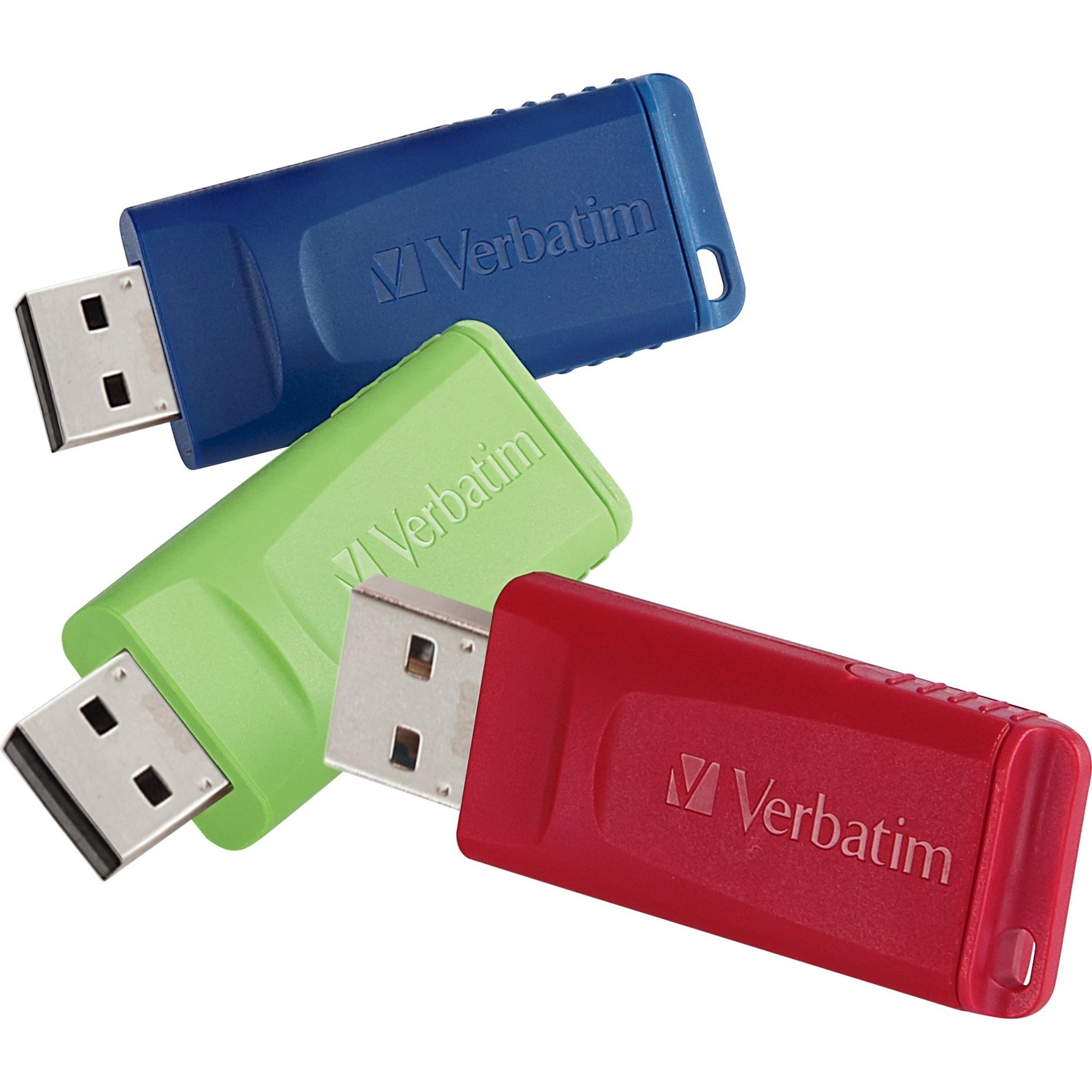 USB Flash Drives,Retractable,Secure,16GB,3/PK,AST
