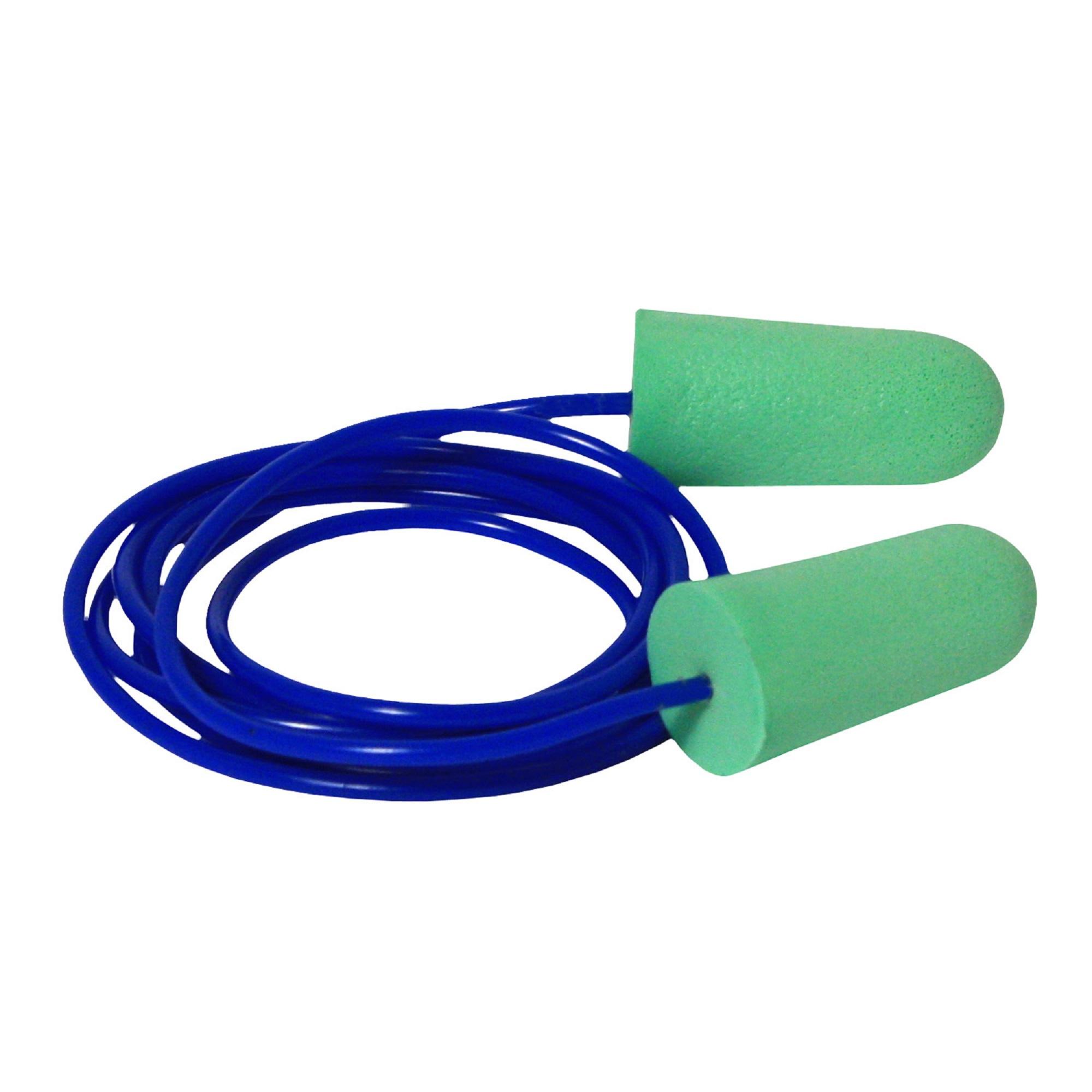 Deflector Green Disposable Corded Foam Earplugs, Bullet Shape, NRR 33db, 100 Pair/Box, 10 Box/Case