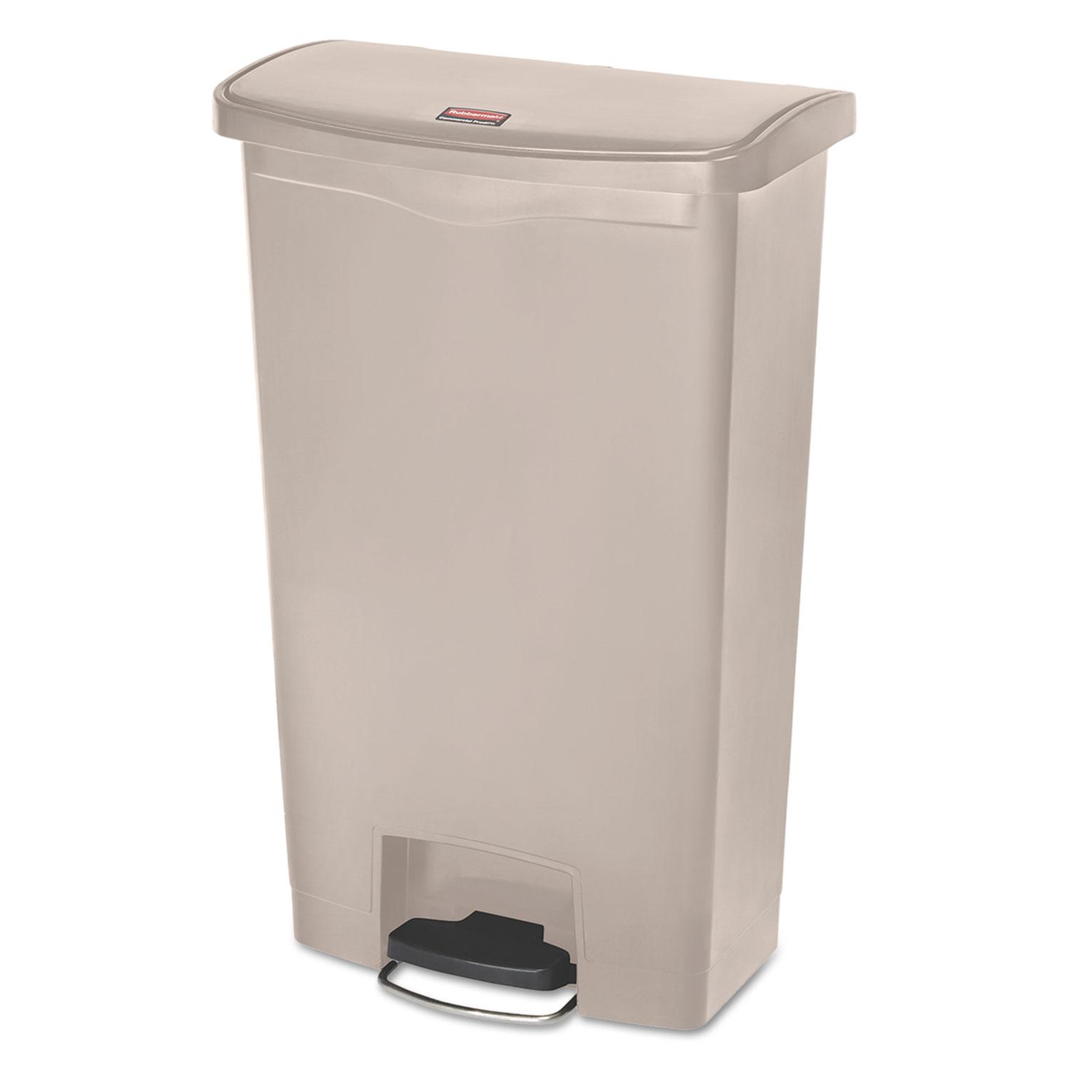 Rubbermaid Slim Jim Waste Receptacle, 18 Gallon, Front Step On, Plastic, With Liner - Receptacle Color: Beige