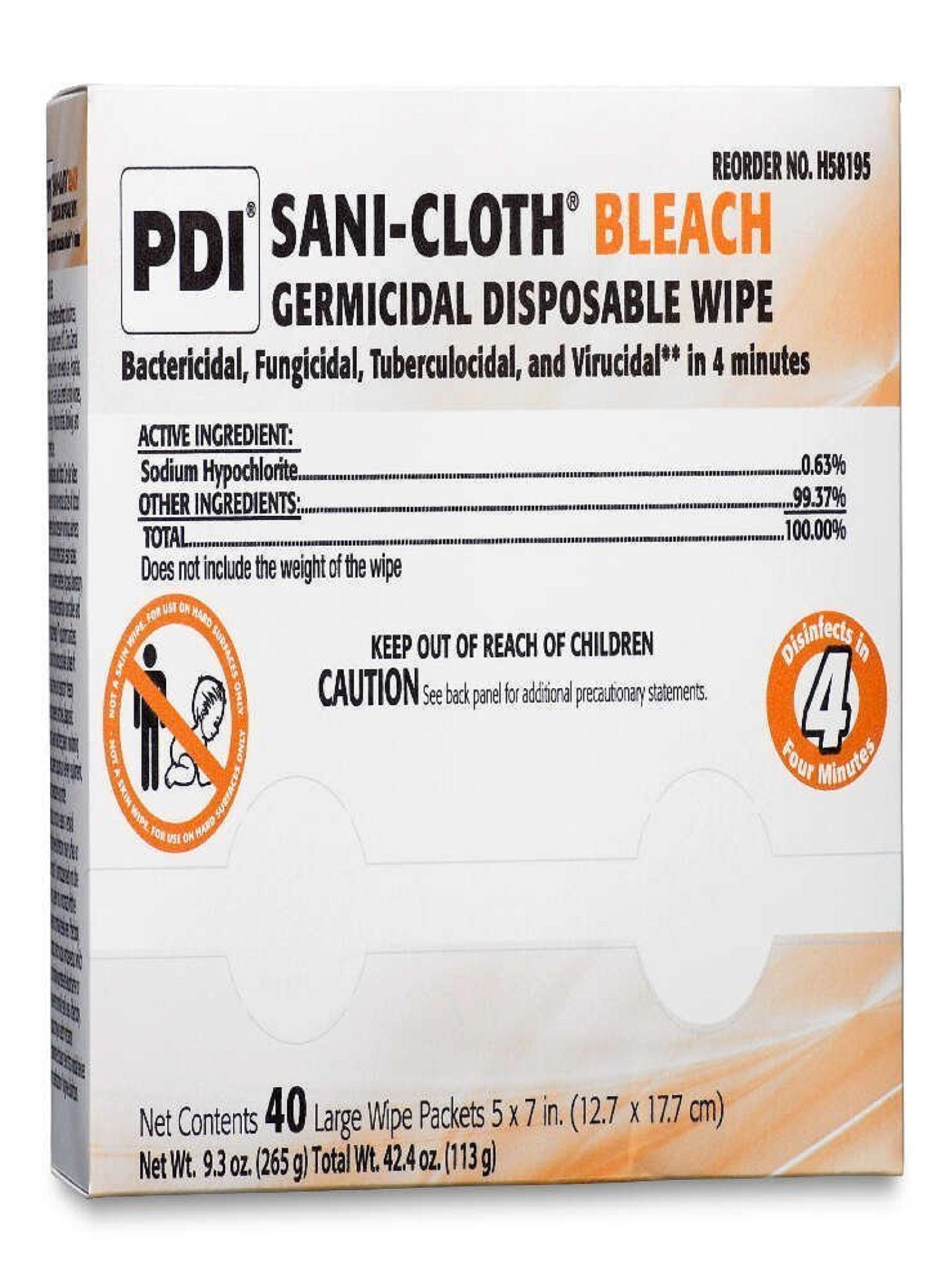 Bleach Germicidal Disposable Wipes, Large 5In X 7In, 40/Pack, 10 Packs/Case
