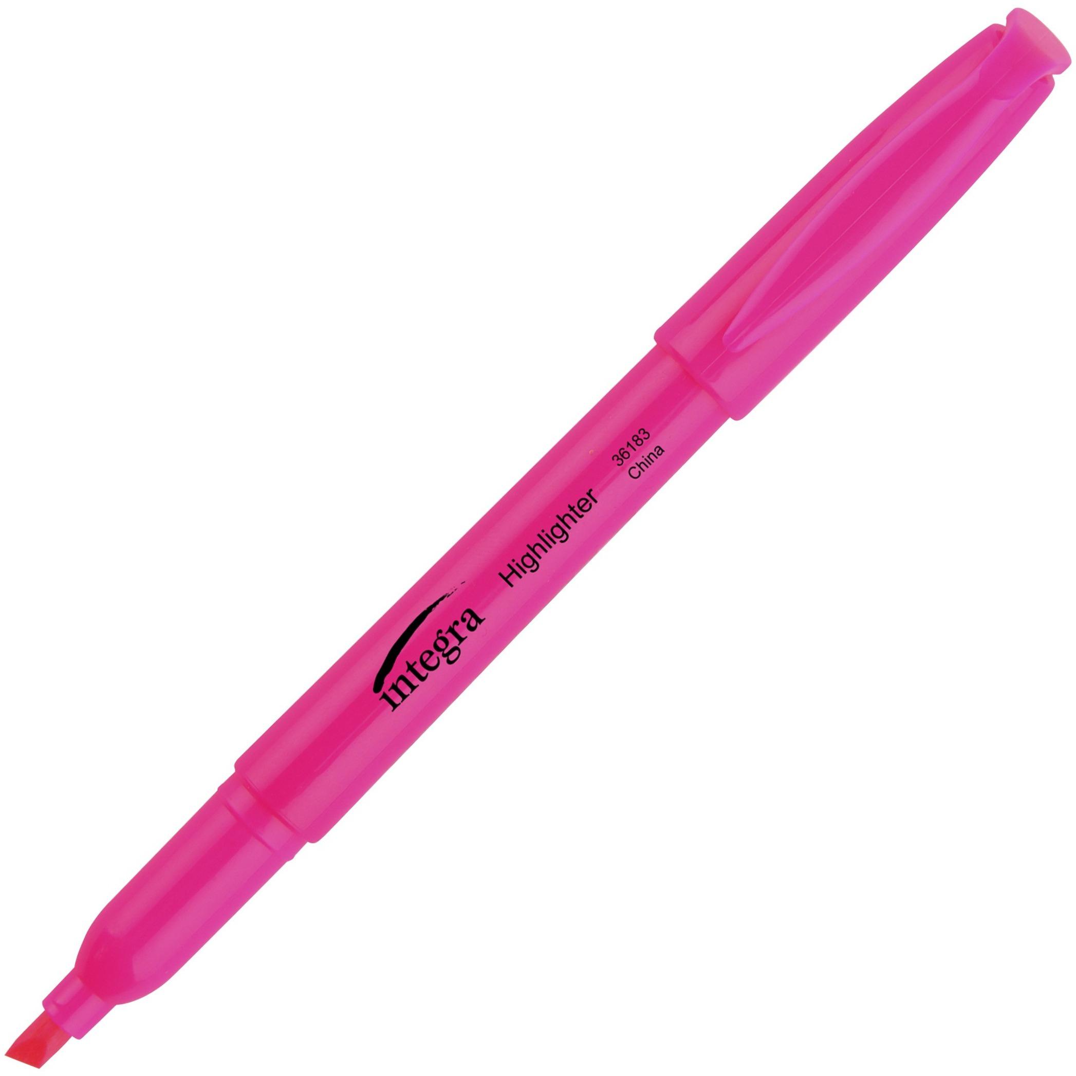 Highlighter,Pen Style,Chisel Tip,12/DZ,Fluorescent Pink