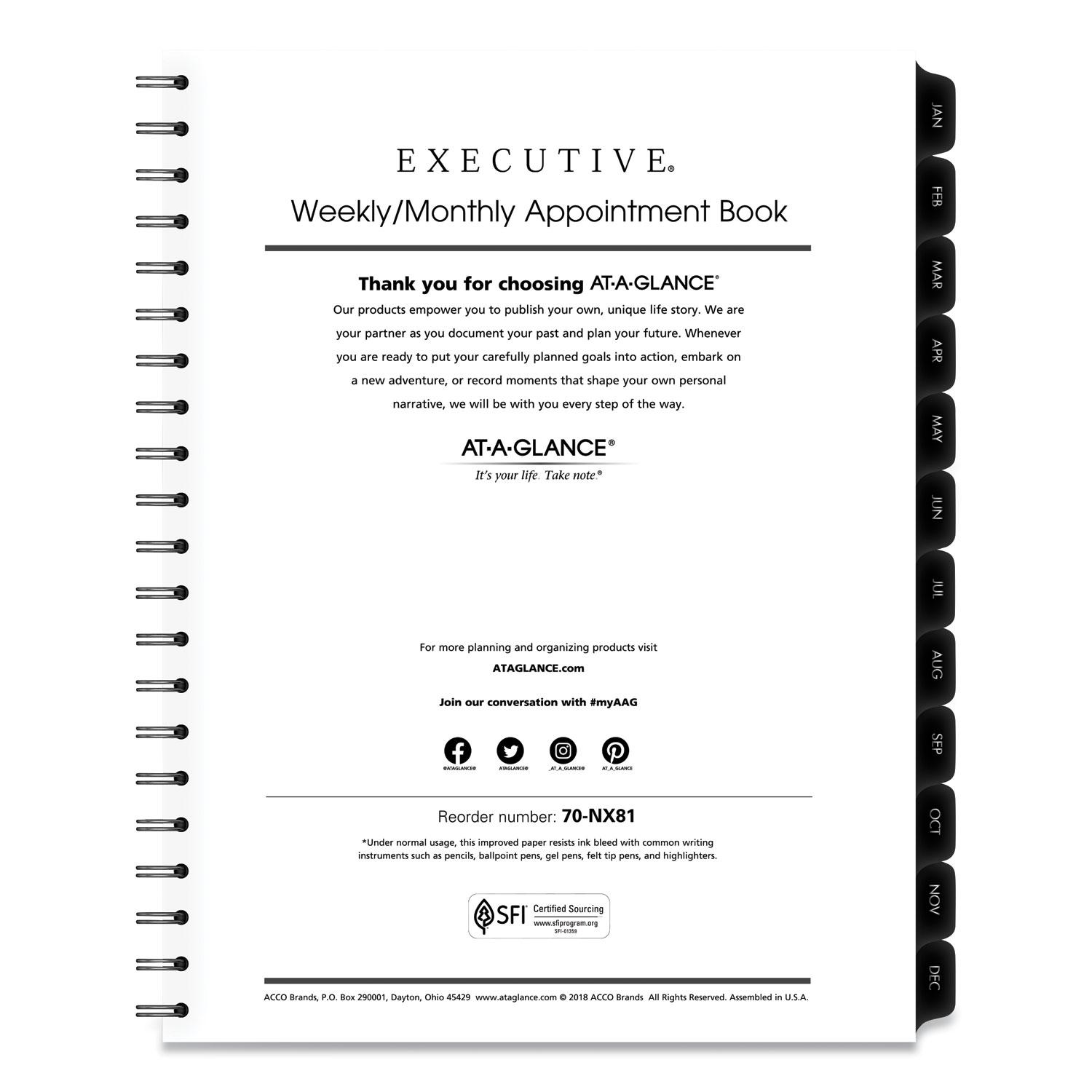 AT-A-GLANCE® Executive Weekly/Monthly Planner Refill, 15-Minute, 8 1/4 x 10 7/8, 2019