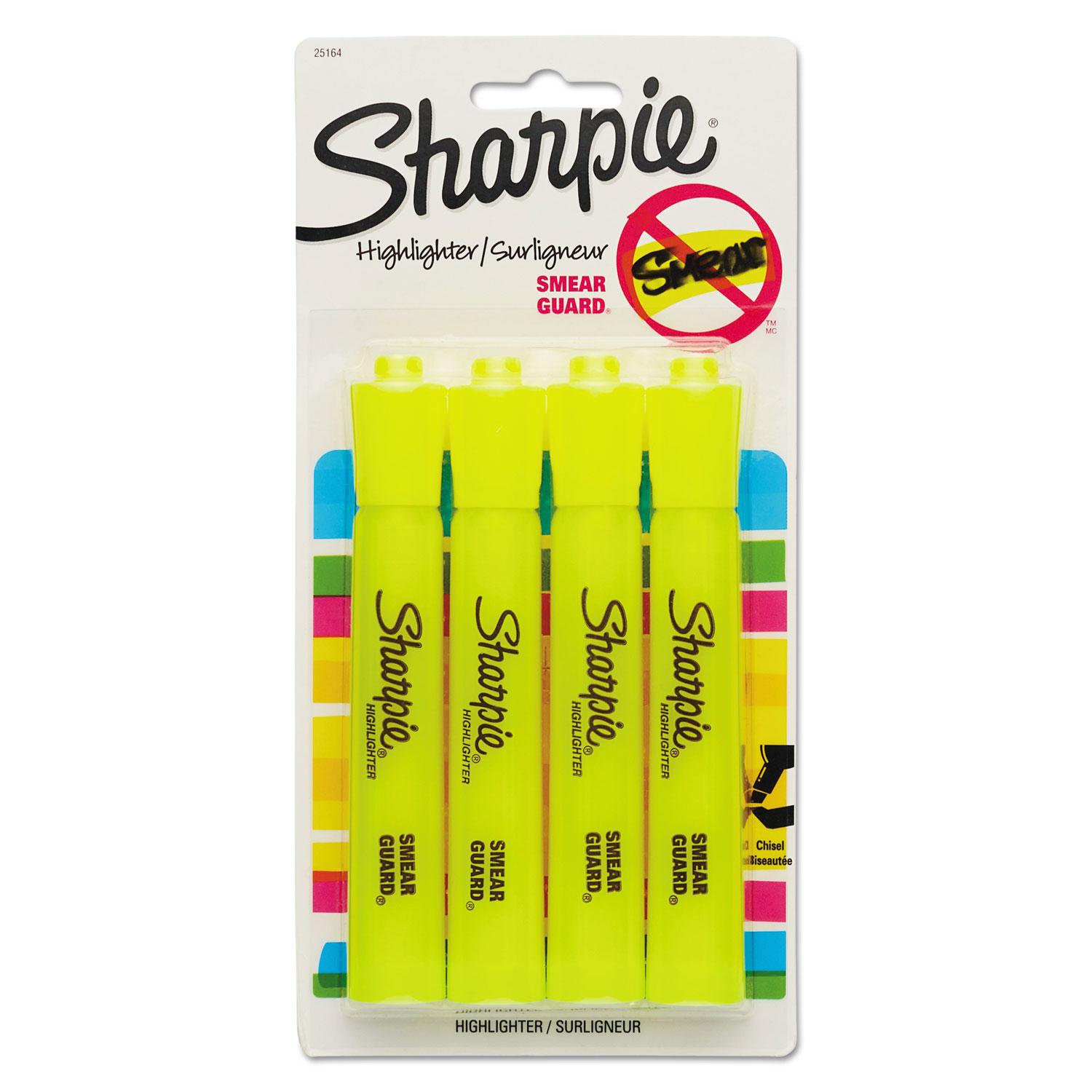 Sharpie® Accent Tank Style Highlighter, Chisel Tip, Fluorescent Yellow, 4/Set