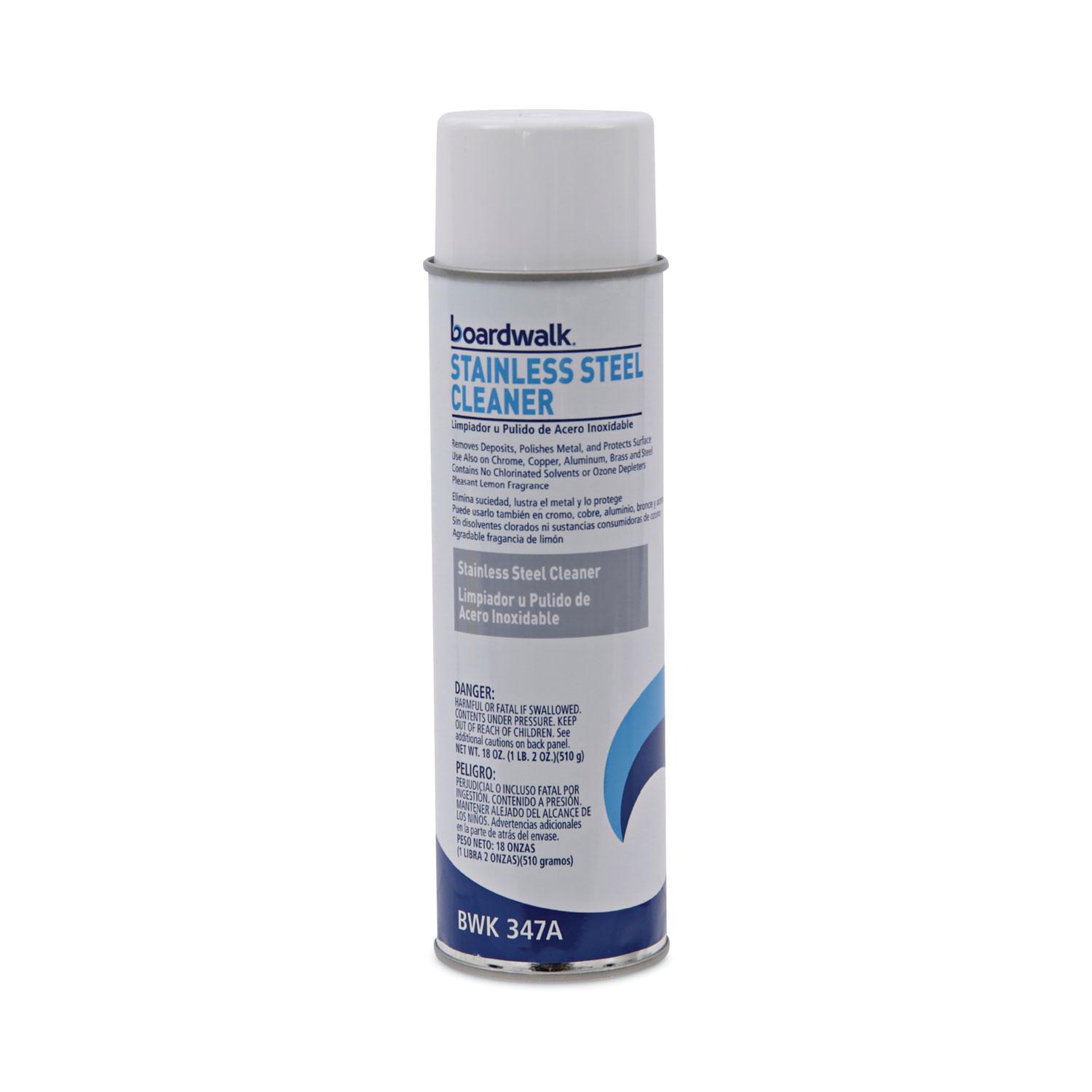 Boardwalk® Stainless Steel Cleaner & Polish, Lemon, 18oz Aerosol