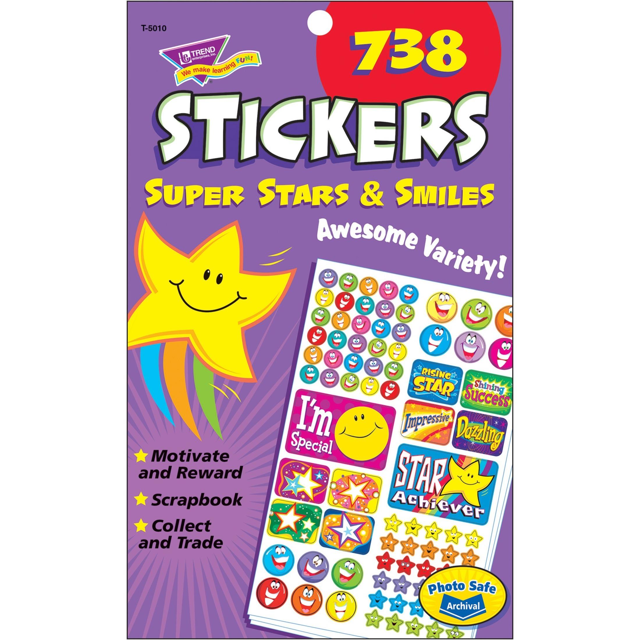 Super Stars & Smiles Stickers, 738 Stickers, 1/PD, Multi