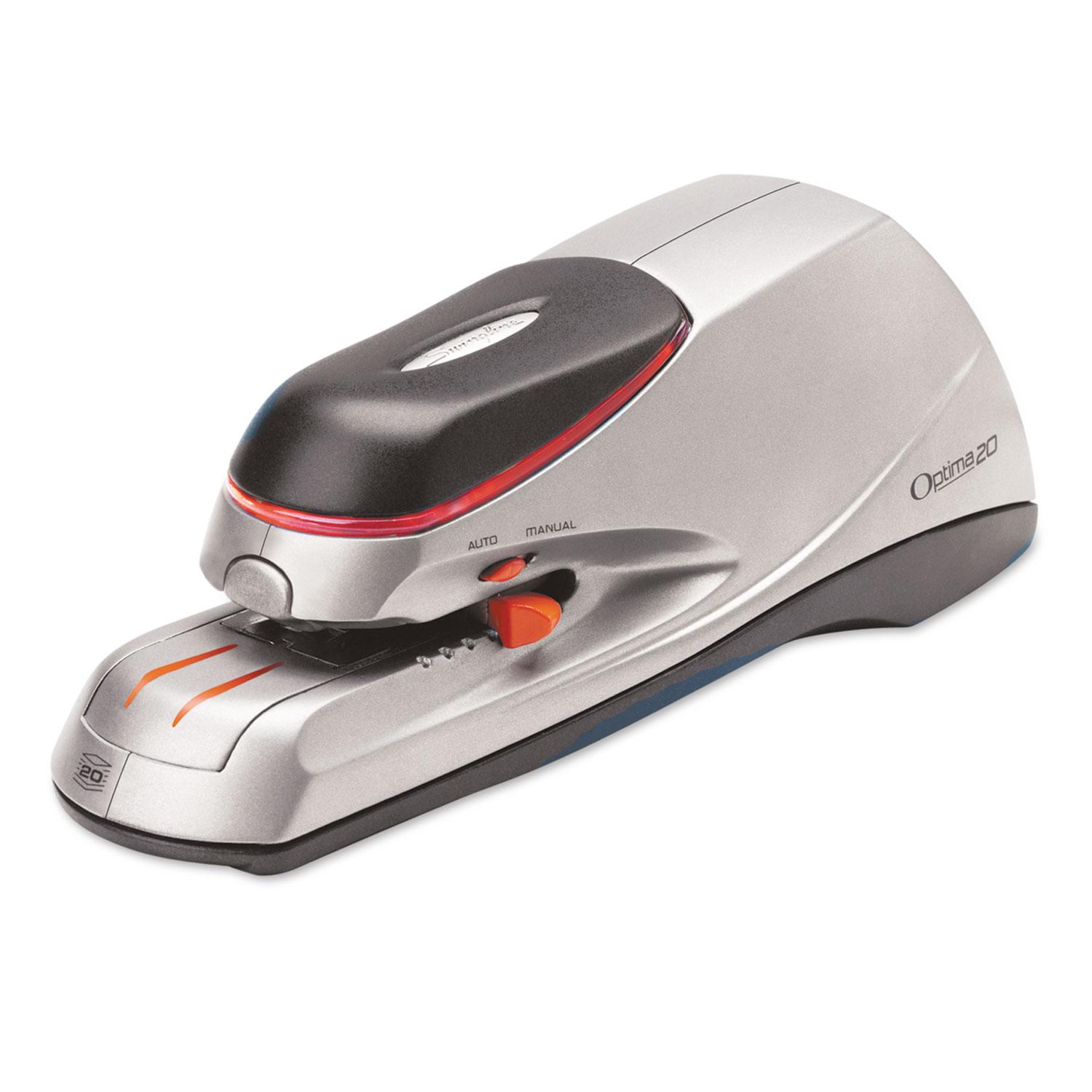 Swingline® Optima 20 Electric Stapler, Desktop, Auto/Manual, 20 Sheets, Silver