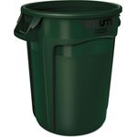 Rubbermaid Brute Waste Receptacle, 32 Gallon, Round, Plastic - Receptacle Color: Dark Green