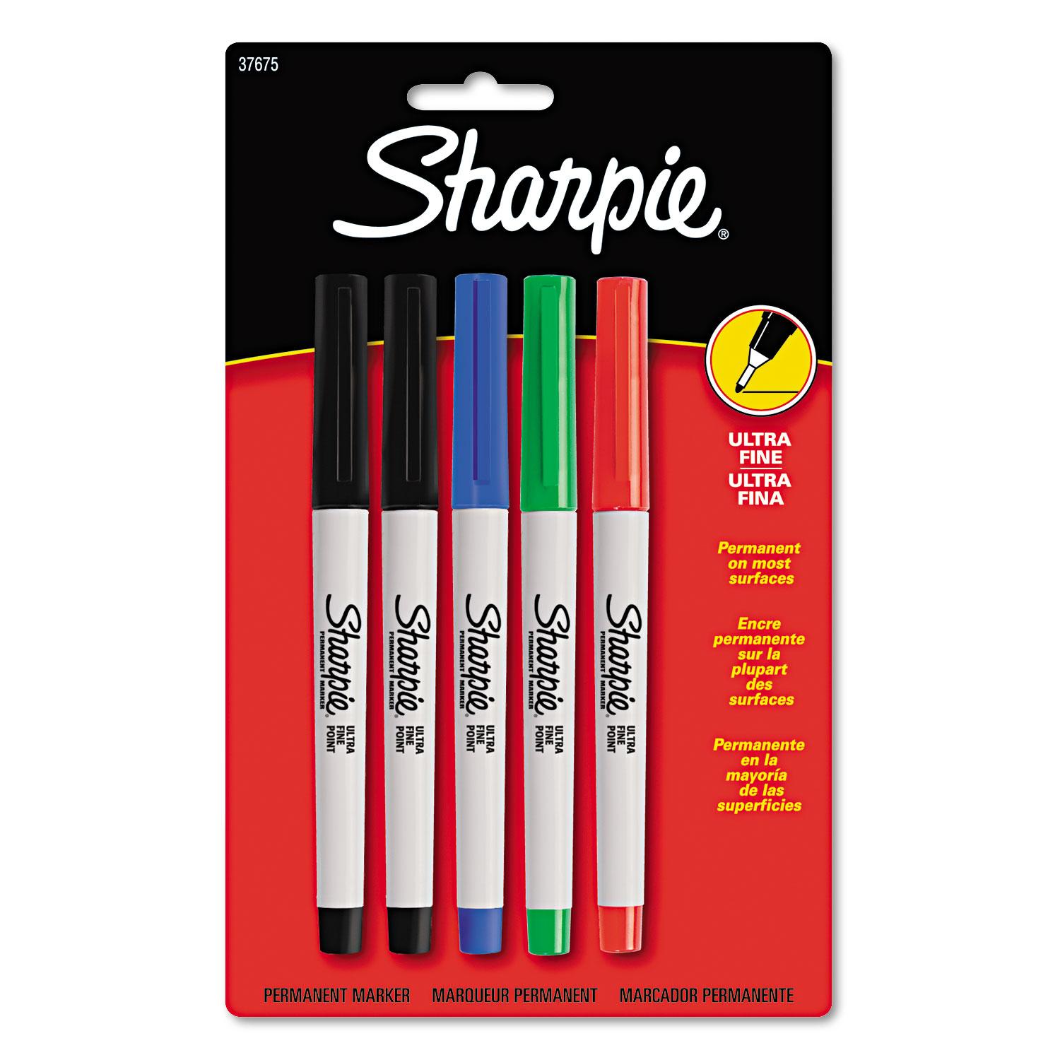 Sharpie® Permanent Markers, Ultra Fine Point, Assorted Colors, 5/Set