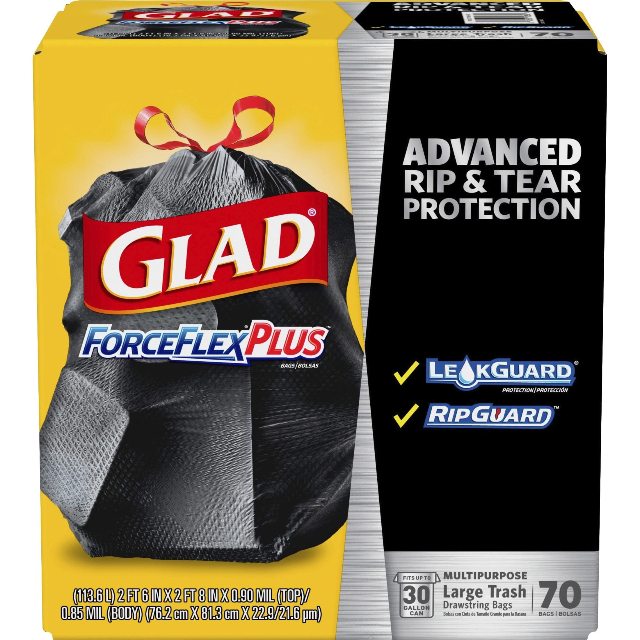 Glad Large Drawstring Trash Bags - ForceFlexPlus, 30gal (Pack of 70)