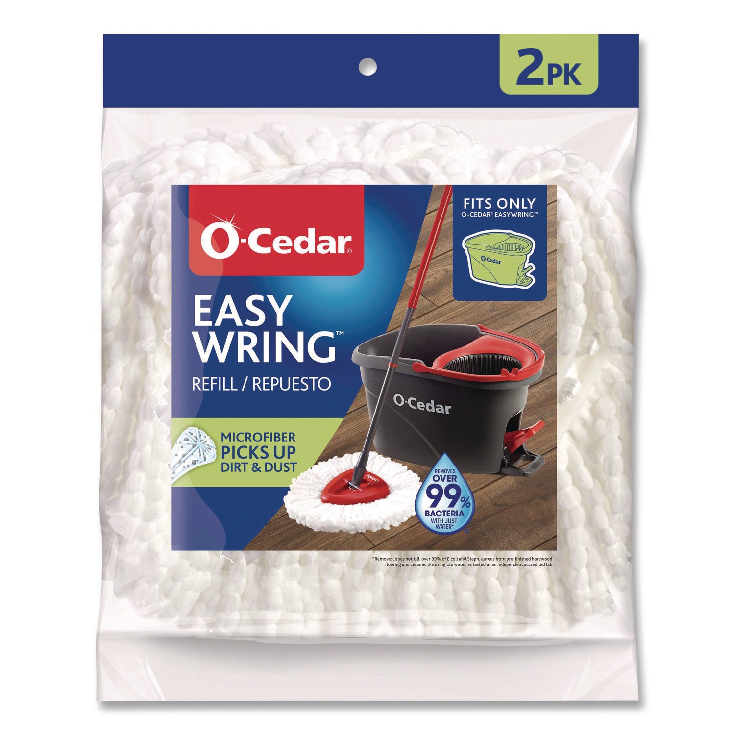EZWring Spin Mop Refill, Microfiber, Custom Size for EZ Wring Mop Systems, White, 2/Pack