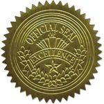 Geographics® Self-Adhesive Embossed Seals, 2" Dia, Official Seal of Excellence, Gold, 100/PK