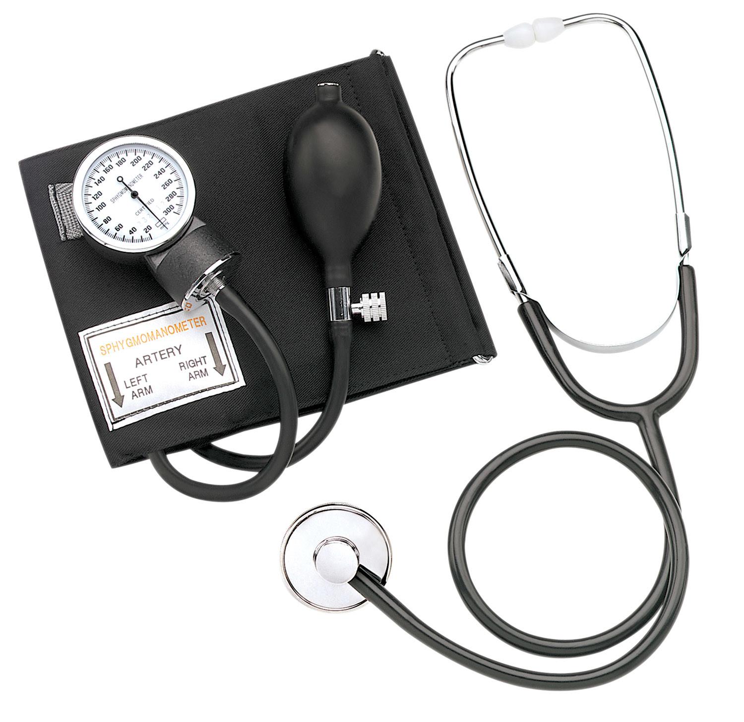 HealthSmart Home Blood Pressure Kit with Manual Sphygmomanometer, Stethoscope and Carrying Case, Adult Cuff, 10 to 14 inches, Black