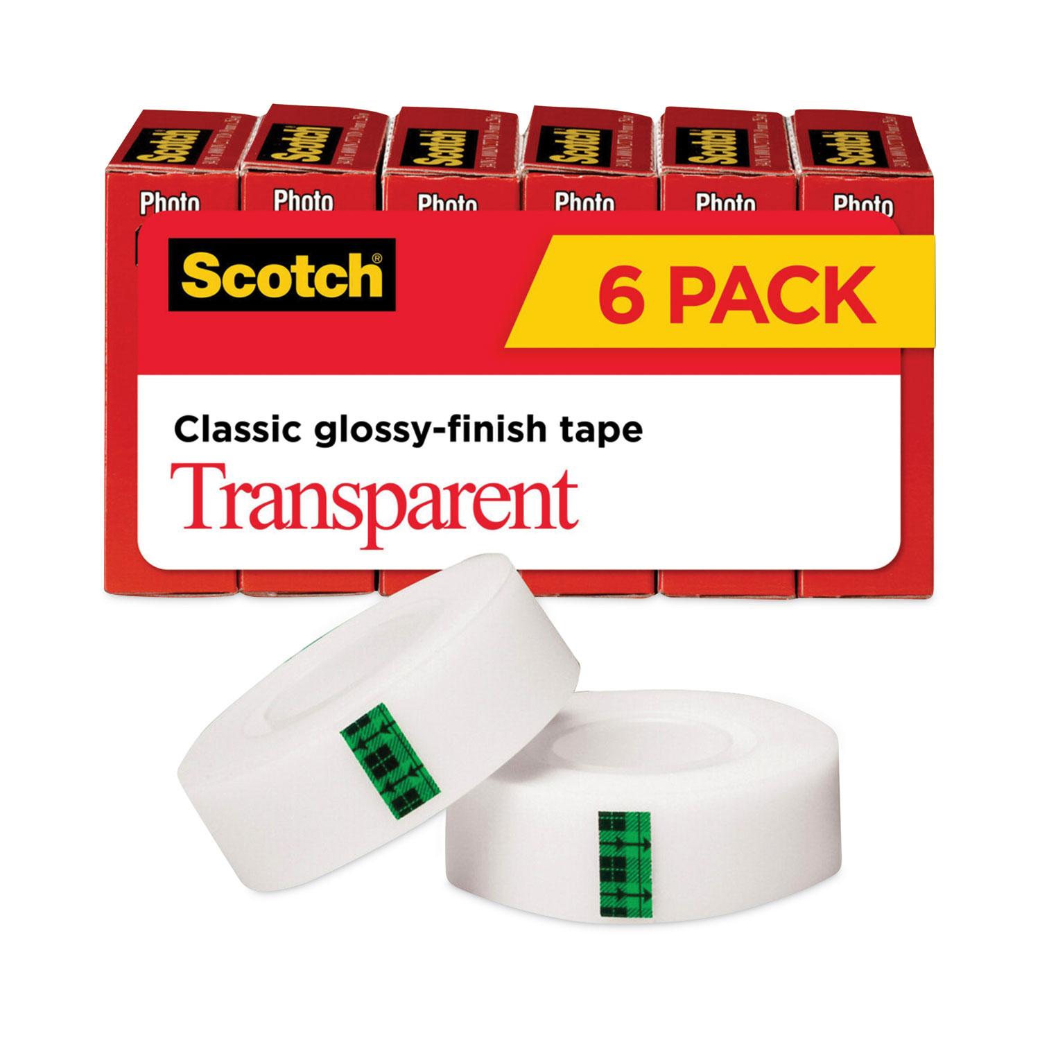Scotch® Transparent Tape, 3/4" x 1000", 1" Core, Clear, 6/Pack