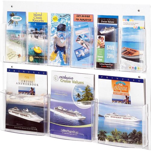 Magazine/Pamphlet Display,9 Pockets,28"x3"x23-1/2",Clear