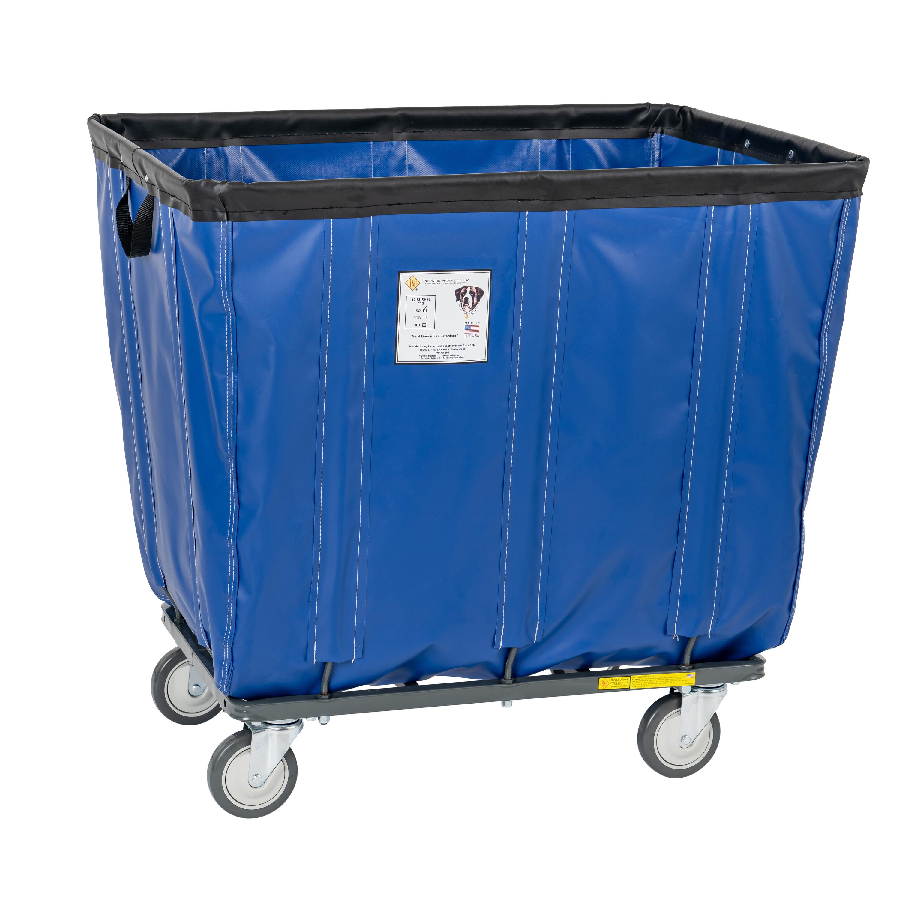 R&B Wire Fully Sewn Vinyl Basket Truck - 14 Bushel - Caster Pattern: Corner - 4 Swivel Basket Color: Royal Blue