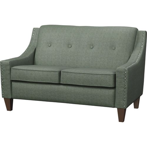 Maxwell Thomas Quick Ship Atwood Collection Loveseat Vinyl Fabric Mimic Pearl Nailhead Finish Vintage Frame Finish Mocha DJB78