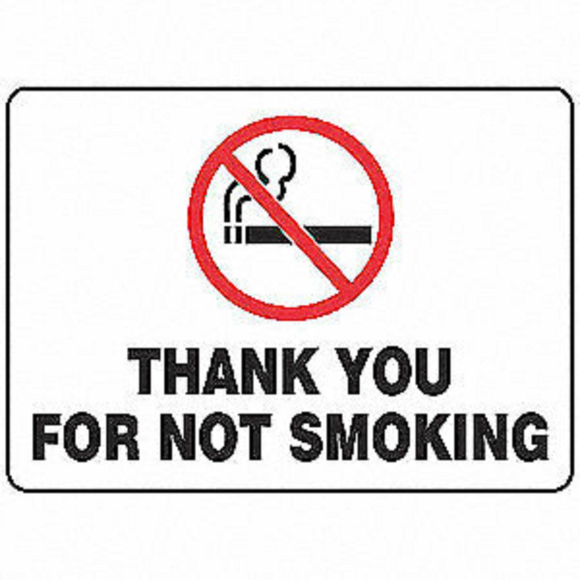 Safety Sign: Thank You For Not Smoking, Red And Black On White Plastic, 7In H X 10In W