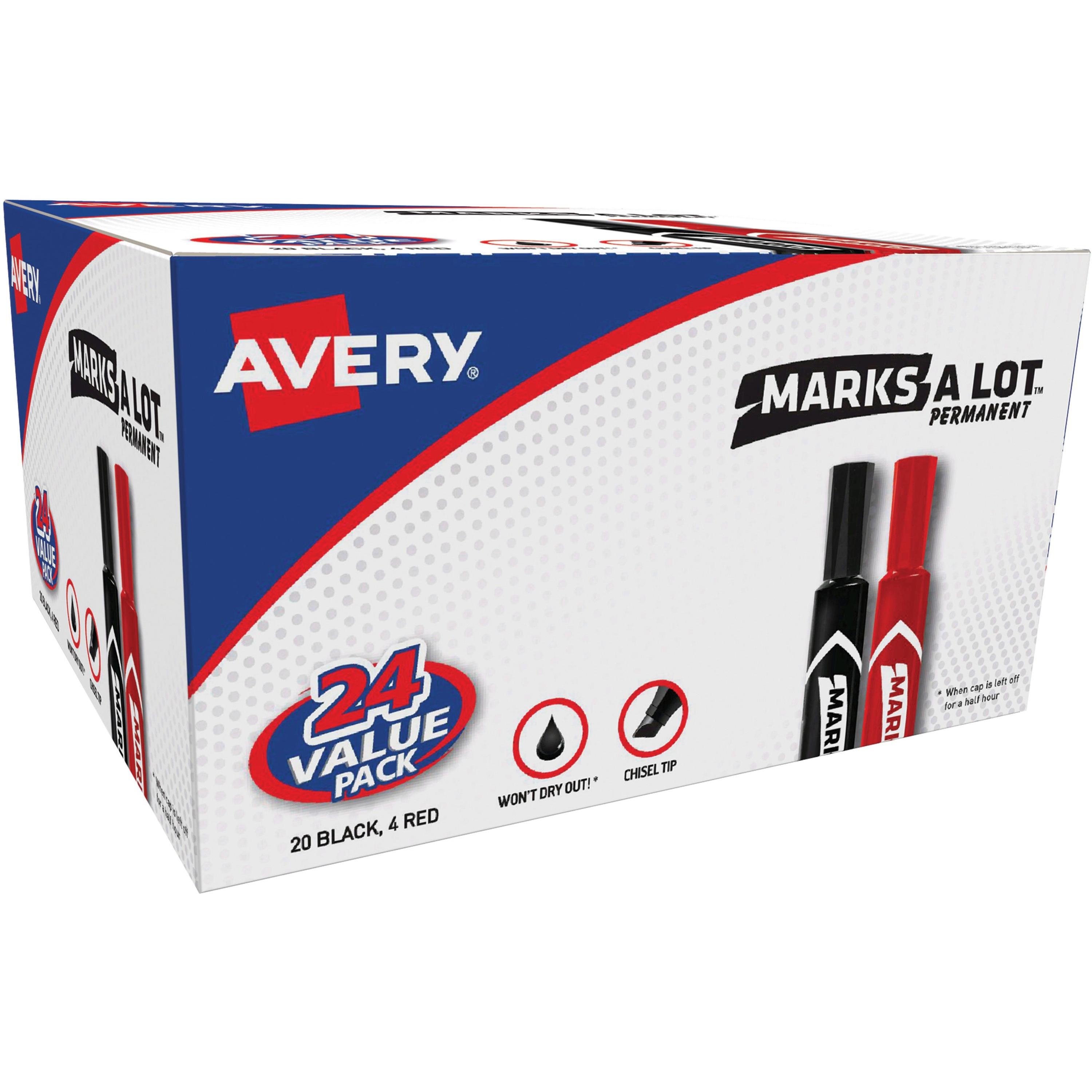 Permanent Markers Value Pack, Chisel Tip, 24/BX, Red/ 20 BK