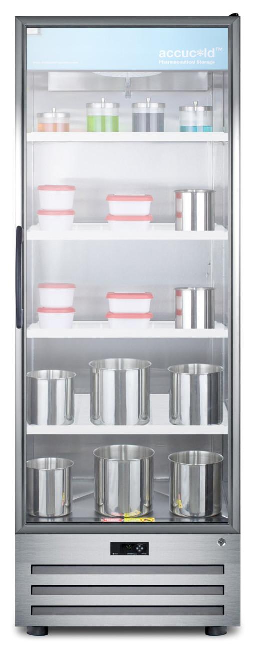 Full-Size Pharmaceutical All-Refrigerator With A Glass Door, Locking, Digital Thermostat, and A Stainless Steel Interior and Exterior Cabinet