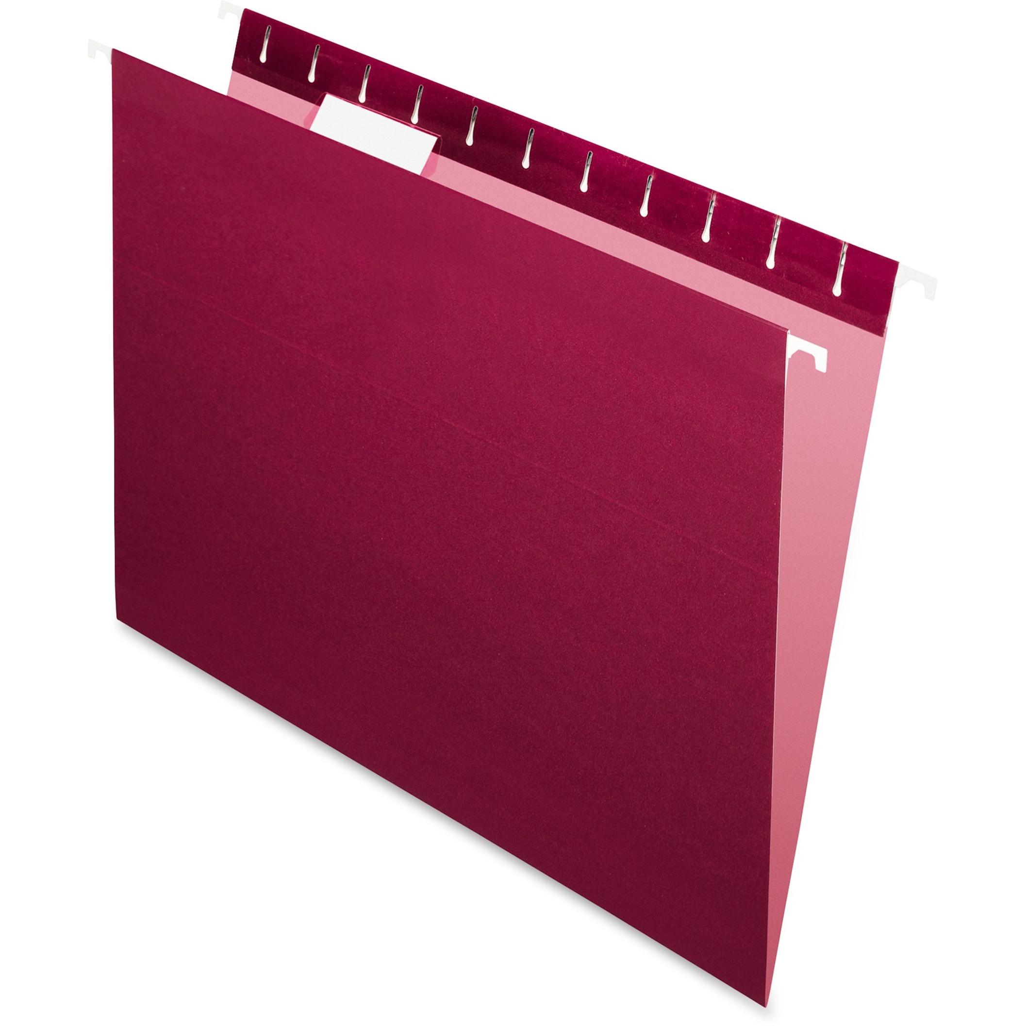 Hanging Folder, 1/5 Tab Cut, Letter Size, 25/BX, Burgundy