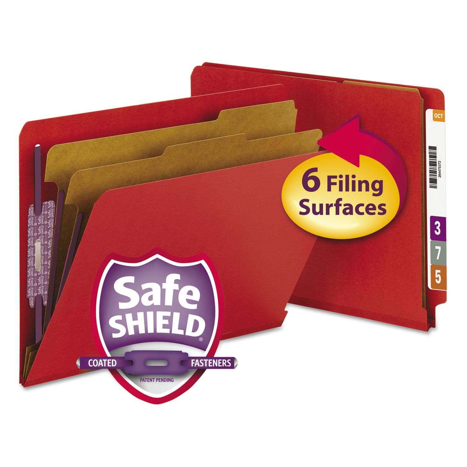 Smead Pressboard End Tab Folders, Letter, Six-Section, Bright Red, 10/Box