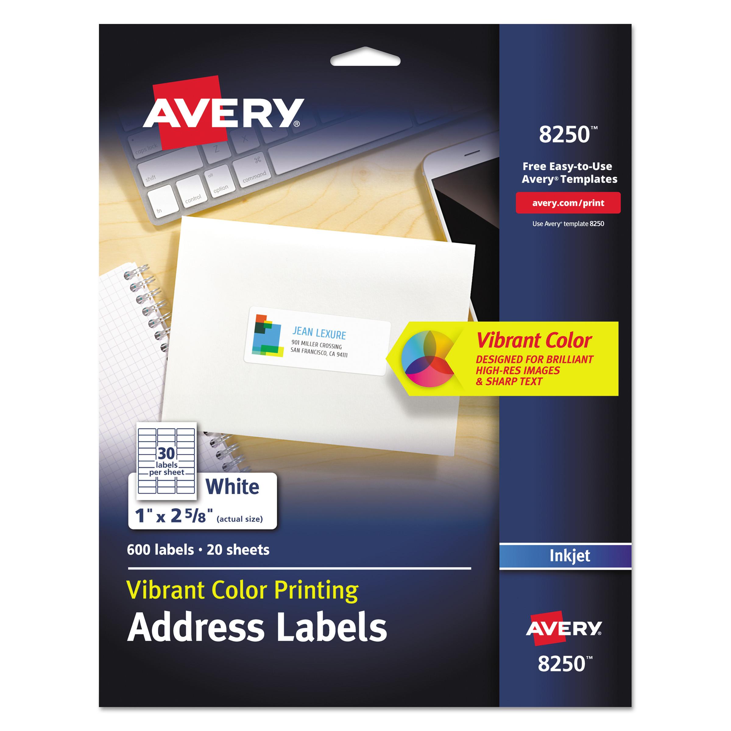 Avery® Vibrant Color-Printing Address Labels, 1 x 2 5/8, Matte White, 600/Pack