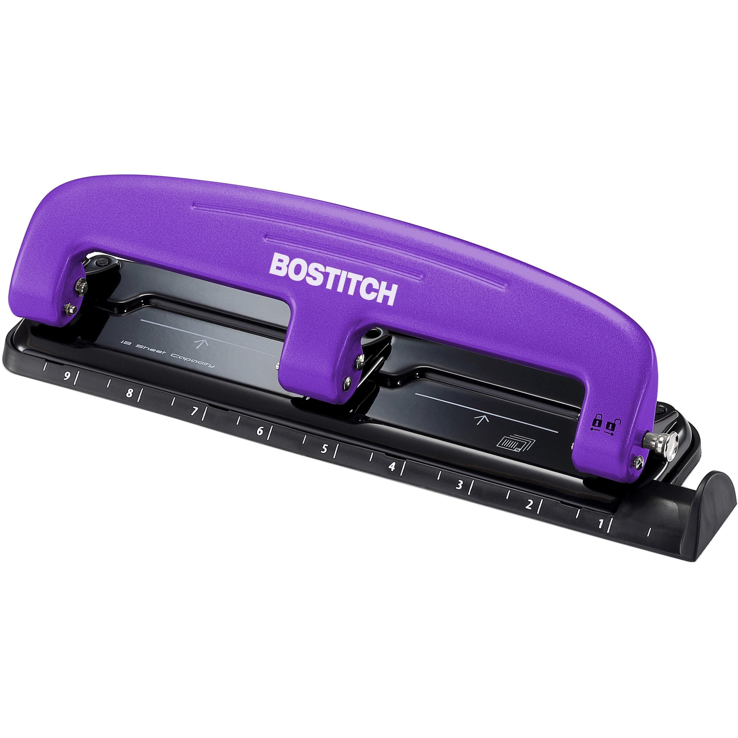 3-Hole Punch, w/Ruler, 12 Sheet Capacity, Purple/Black