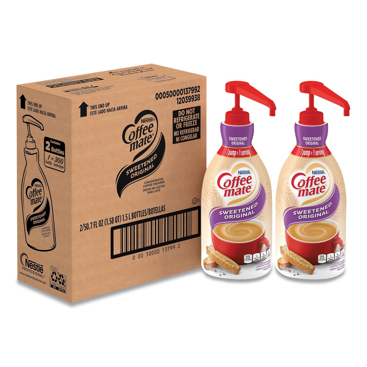 Coffee mate® Liquid Coffee Creamer, Sweetened Original, 1.5 Liter Pump Bottle, 2/Carton