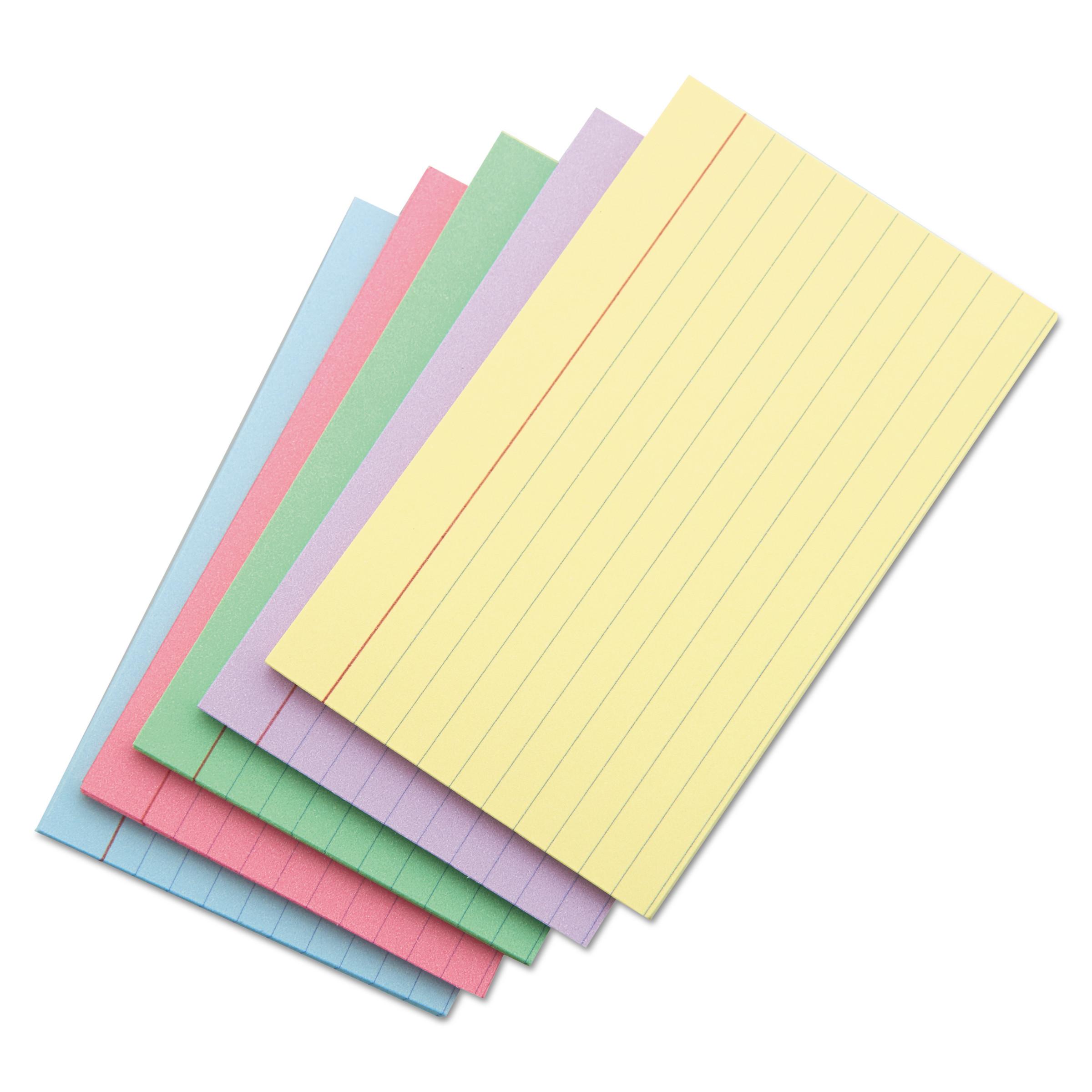 Universal® Index Cards, 4 x 6, Blue/Salmon/Green/Cherry/Canary, 100/Pack