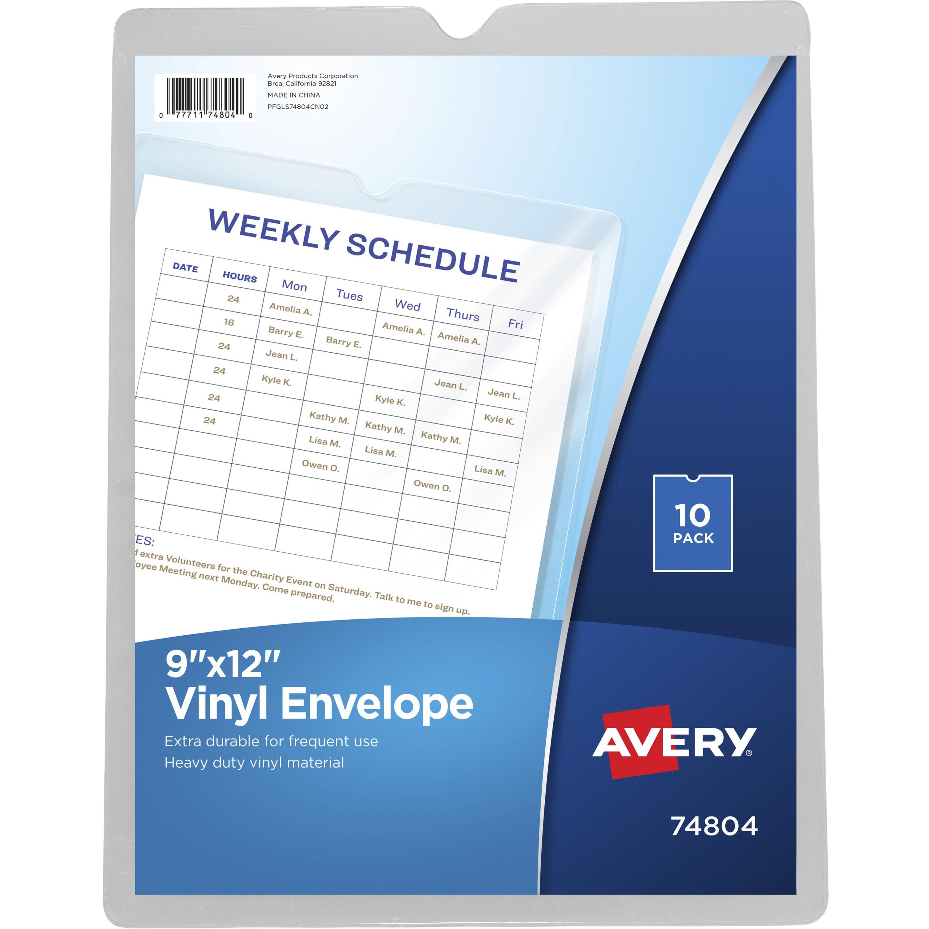 Vinyl Envelopes, 9"x12", Heavyweight, Top Thumb notched, CL