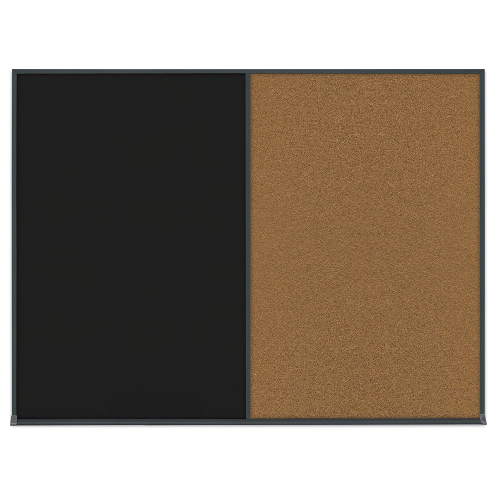 48" x 36" Open Faced Satin Aluminum Frame Combination Board with Black Porcelain and Tan Forbo Corkboard