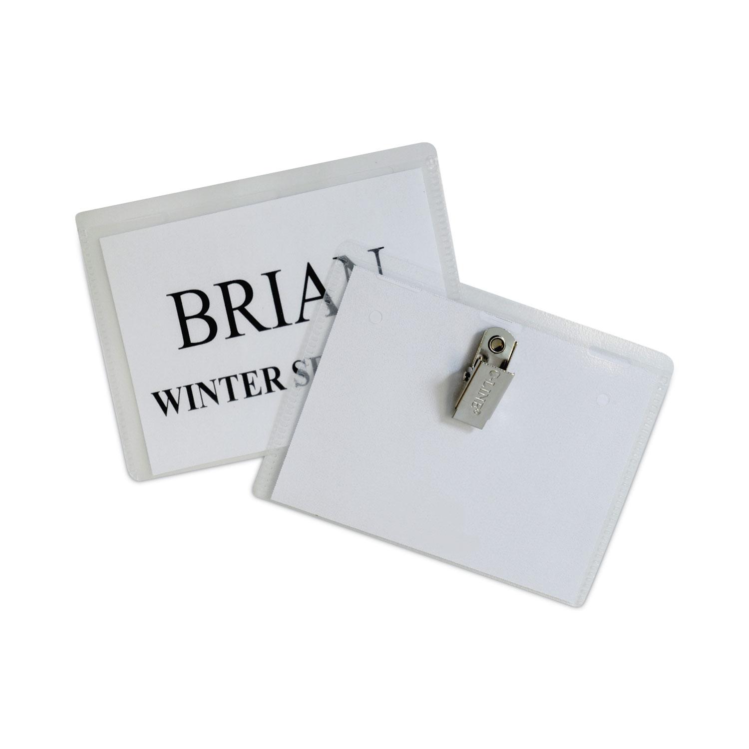 C-Line® Name Badge Kits, Top Load, 4 x 3, Clear, Clip Style, 96/Box