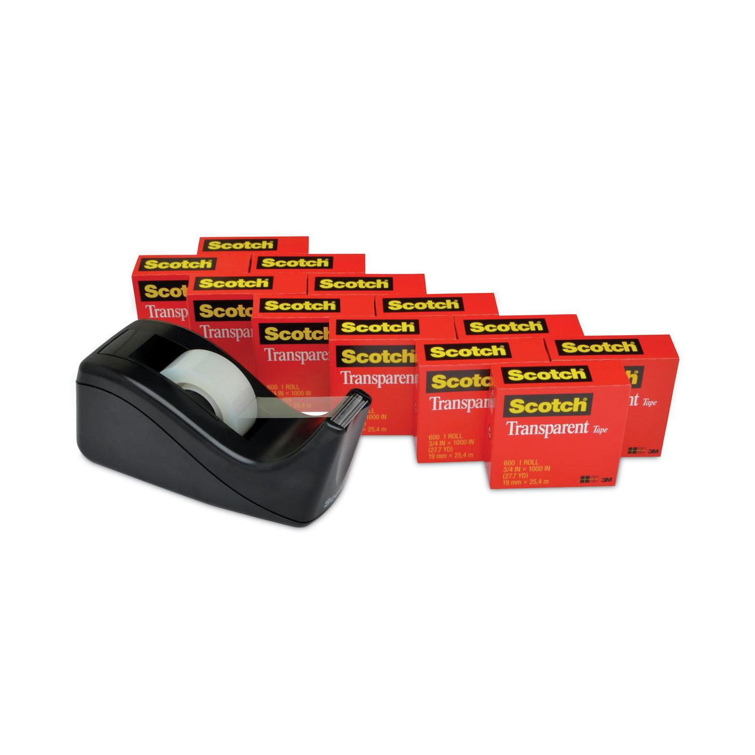 Scotch® Transparent Tape Dispenser Value Pack, 1" Core, Transparent, 12/Pack