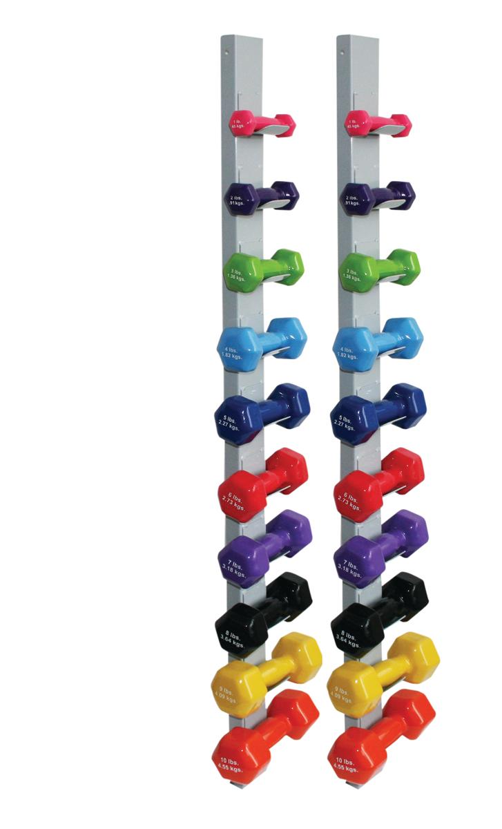 CanDo® vinyl coated dumbbell - 20-piece set with 2 Wall Racks - 2 each 1, 2, 3, 4, 5, 6, 7, 8, 9, 10