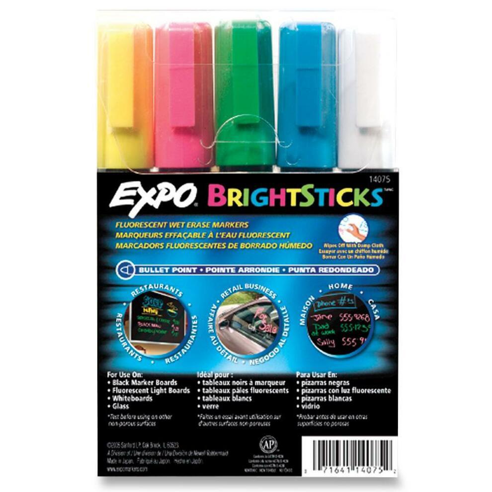 Fluorescent Markers, 5Color Set, Bullet Tip, PK/BE/WE/YW/GN