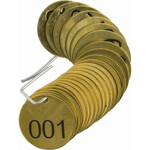 Brass Valve Tag, Numbered Stamped Sequence: 001 To 025, 1.5In Diameter, 25/Pk  (6VK94)