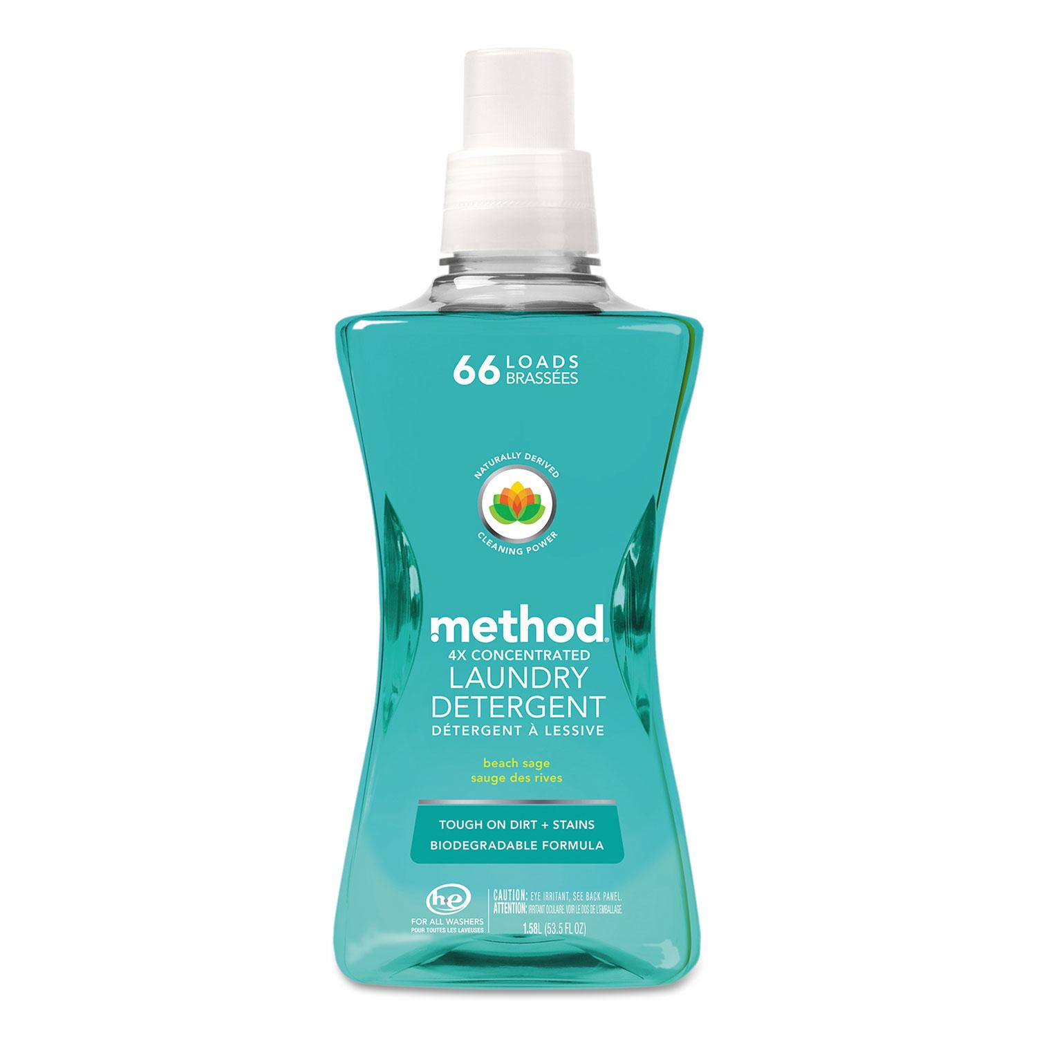 Method® 4X Concentrated Laundry Detergent, Beach Sage, 53.5 oz Bottle, 4/Carton
