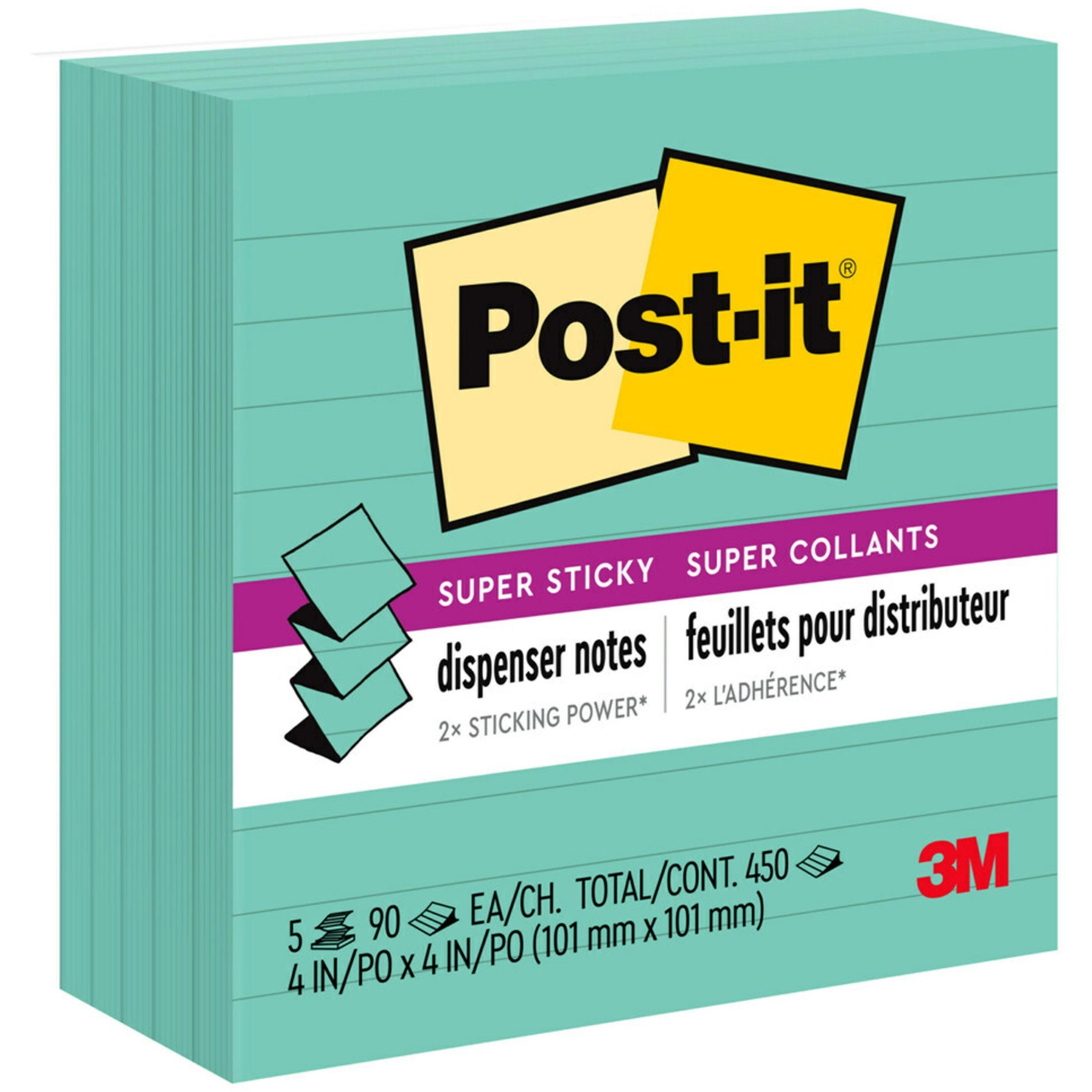 Super Sticky Pop-up Notes,Lined,4"x4",90 Sh,5/PK,Aqua