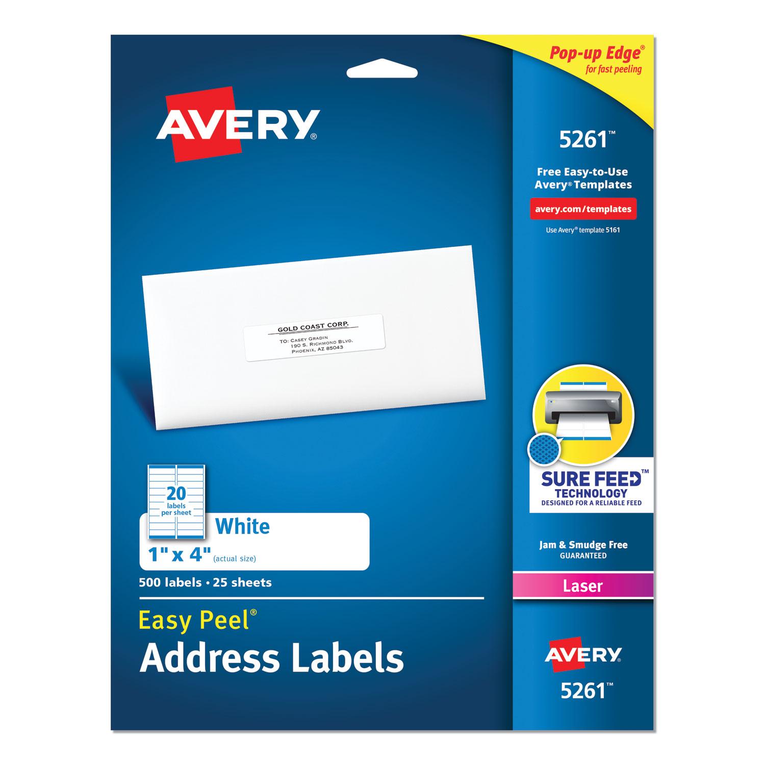 Avery® Easy Peel Mailing Address Labels, Laser, 1 x 4, White, 500/Pack