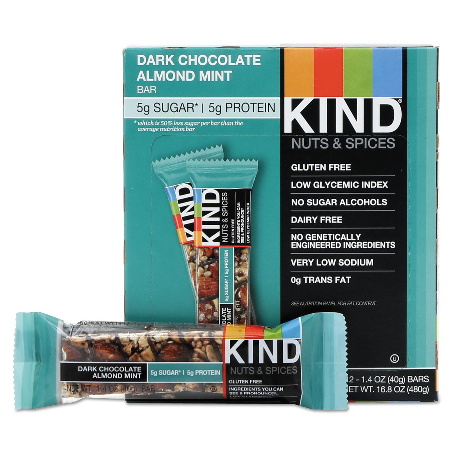 KIND Nuts and Spices Bar, Dark Chocolate Almond Mint, 1.4 oz Bar, 12/Box