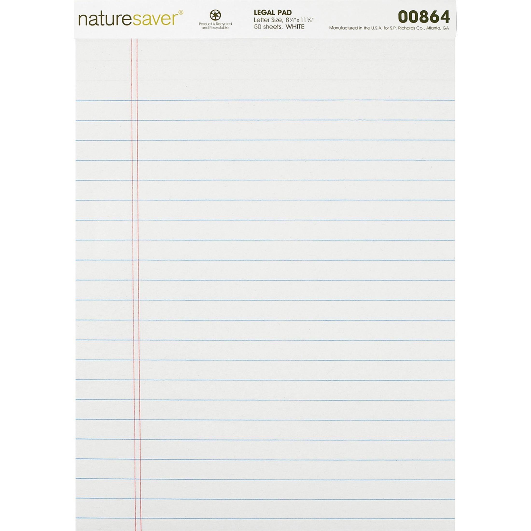 Legal Pads, Ruled, Recycled, 8-1/2"x11-3/4", 50 Shts/Pad, WE