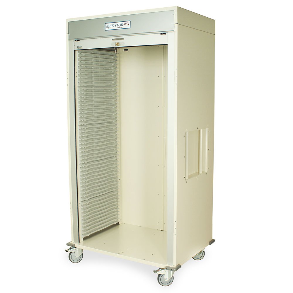 Cream Double Wide Open Column Medical Supply Storage Cabinet, Glass Doors, Key Lock