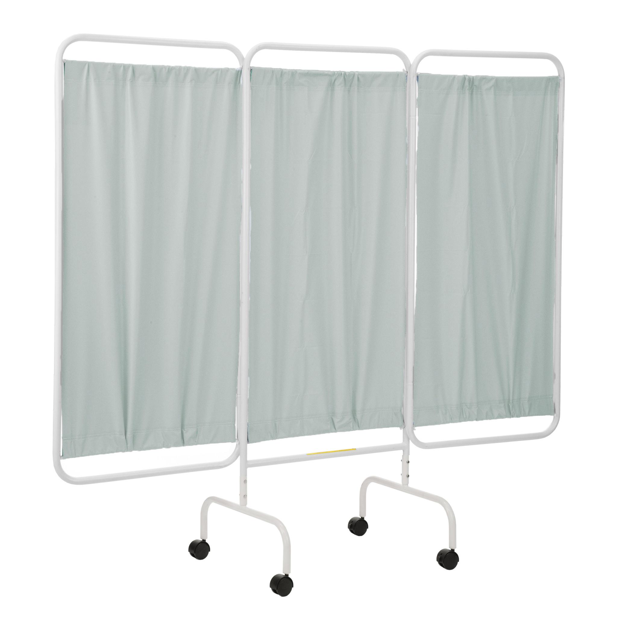 Antimicrobial Three Panel Mobile Medical Privacy Screen w/Casters, Gray/Green Panels
