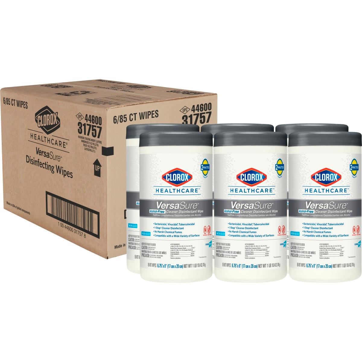 Clorox Healthcare VersaSure Cleaner Disinfectant Wipes, 85 Count Canister, Pack of 6 (31757)
