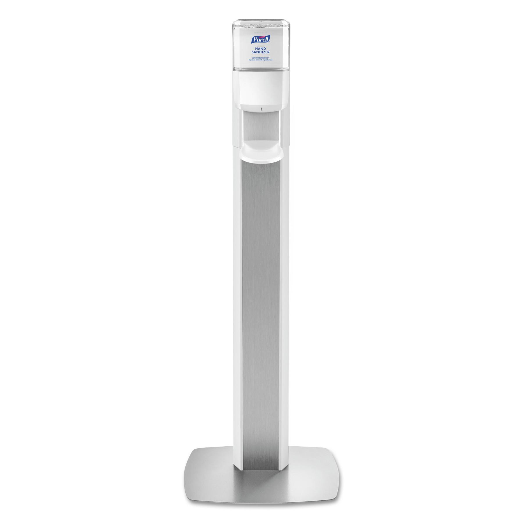 Purell Messenger ES6 Hand Sanitizer Floor Stand with Dispenser, Silver/White Panel (7306-DS-SLV)