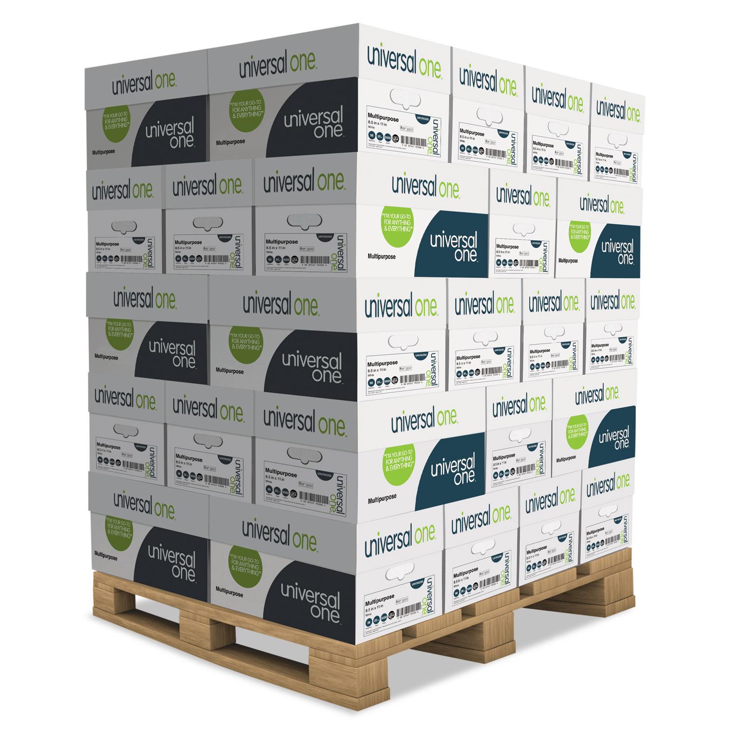 Universal® Multipurpose Paper, 98 Brightness, 20lb, 8-1/2 x 11, White, 200,000 Sheets/PLT