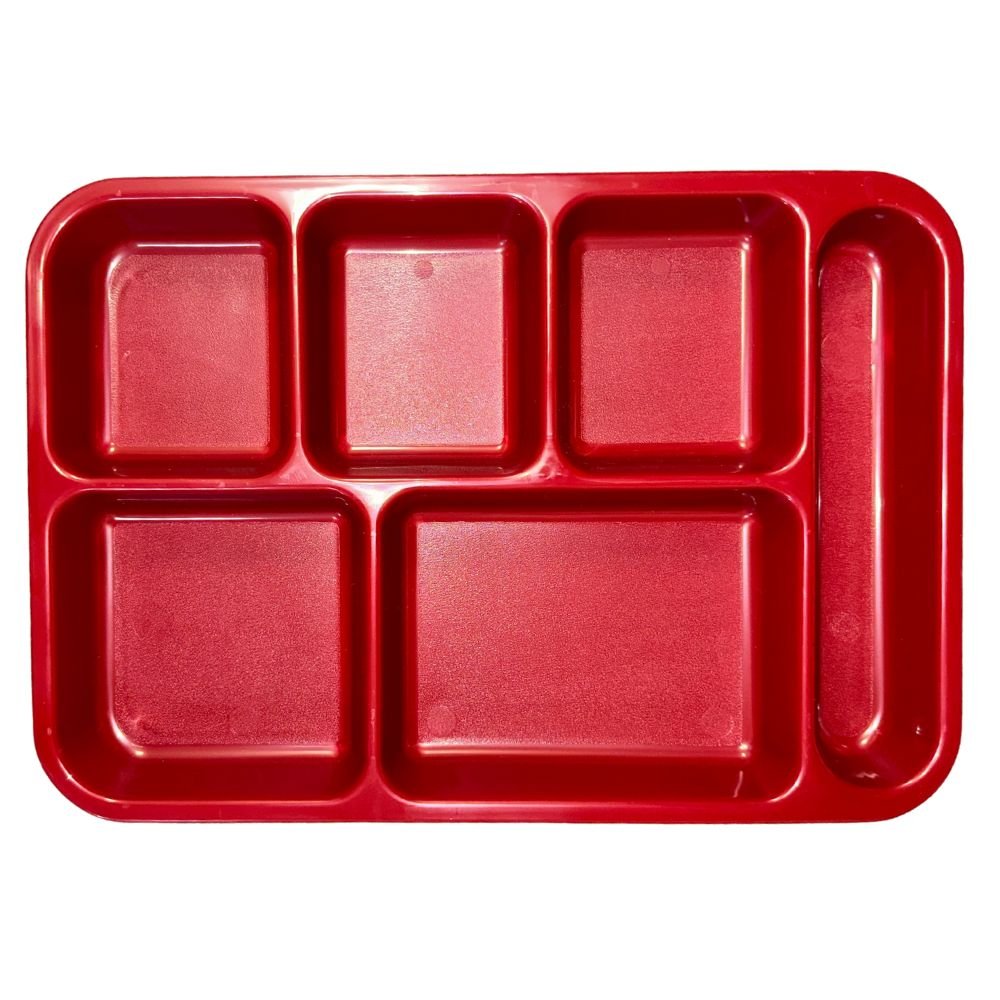 JonesZylon 5-Compartment Deep Tray Plus Flatware Section Copolymer PPST-28 Cranberry (Case of 24)